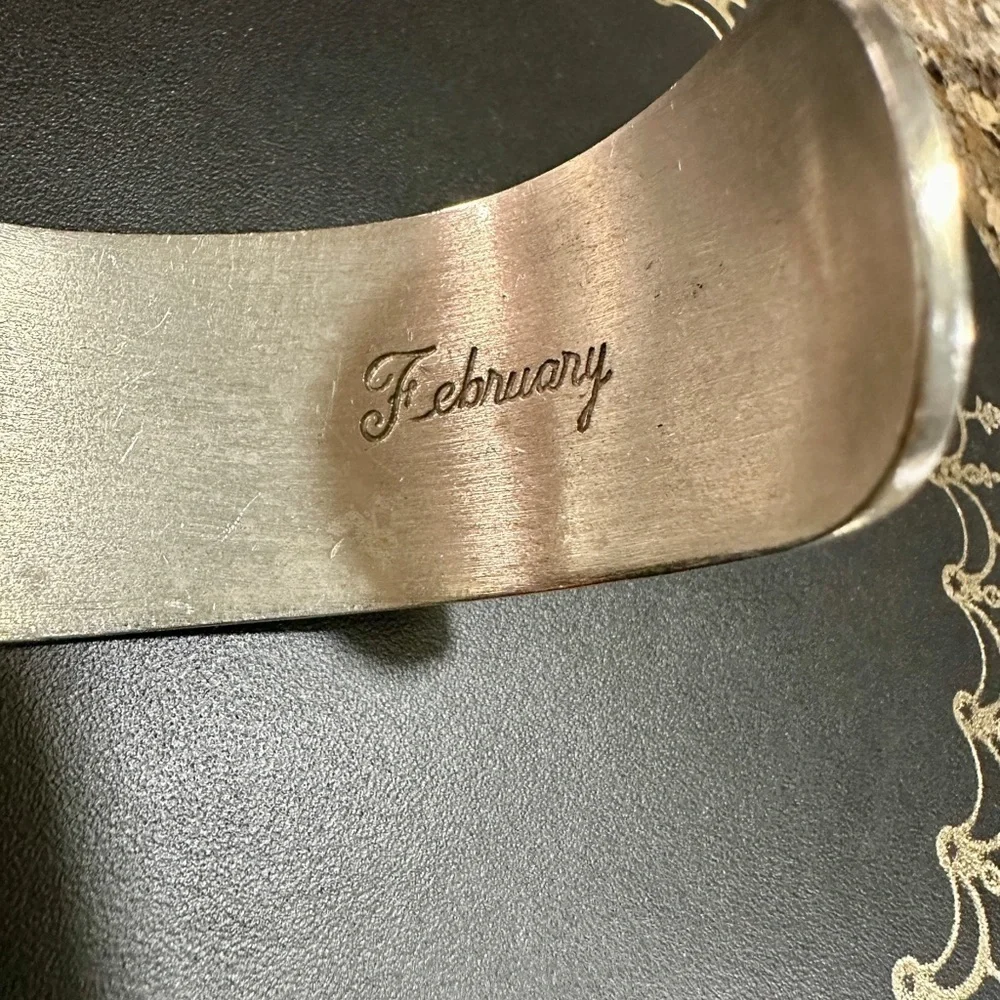 SALISBURY PEWTER, FLOWER OF THE MONTH, CUFF BRACELET. MONTH OF FEBRUARY.